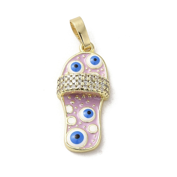 

PandaHall Brass Micro Pave Cubic Zirconia Pendants, with Enamel, Real 18K Gold Plated, Slipper with Evil Eye, Lilac, 23x10.5x5mm, Hole..., Purple