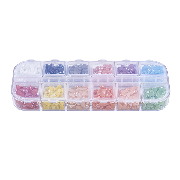 

PandaHall 12 Colors Pearlized Plated Handmade Porcelain Cabochons, Oval, Mixed Color, 6x4x2mm, 90pcs/color, 1080pcs/box Porcelain Oval..., Multicolor