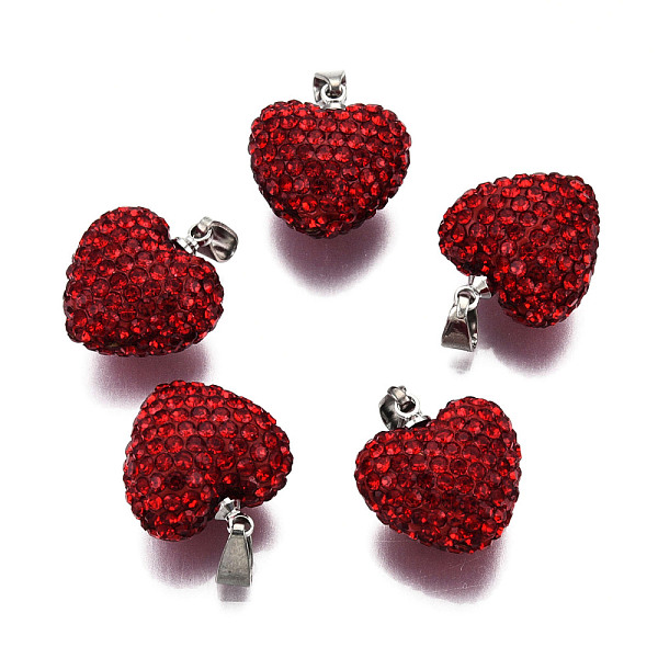 

PandaHall Polymer Clay Rhinestone Pendants, with Platinum Tone Iron Pinch Bail, Heart, Siam, PP10(1.6~1.7mm), 15.5~16.5x15x10mm, Hole..., Red