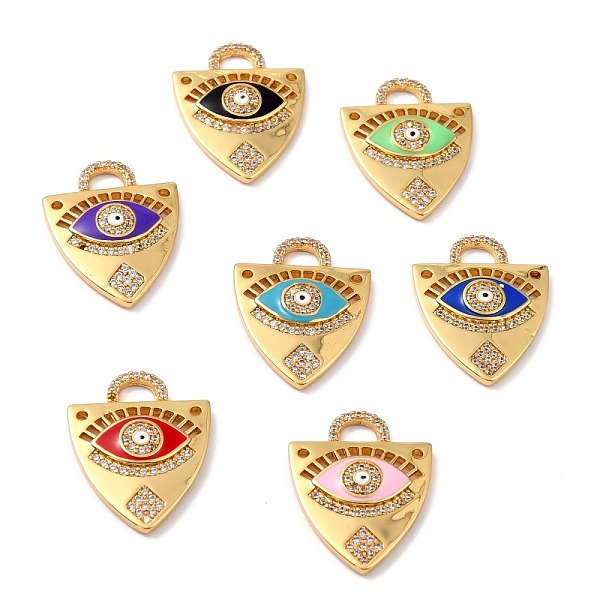 

PandaHall Brass Micro Pave Clear Cubic Zirconia Pendants, with Enamel, Long-Lasting Plated, Shield with Evil Eye, Real 18K Gold Plated..., Multicolor