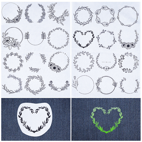 

PandaHall CRASPIRE Leaves Flowers Water Soluble Embroidery Stabilizers Wreath Hand Sewing Stick and Stitch Transfers Paper Wash Away..., Black