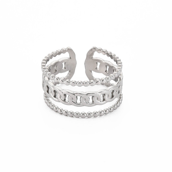 

PandaHall 304 Stainless Steel Curb Chain Shape Open Cuff Ring for Women, Stainless Steel Color, US Size 8(18.1mm) 304 Stainless Steel
