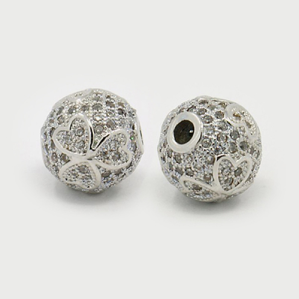 

PandaHall Brass Micro Pave Cubic Zirconia Beads, Round, Platinum, 10mm, Hole: 2mm Brass+Cubic Zirconia Round