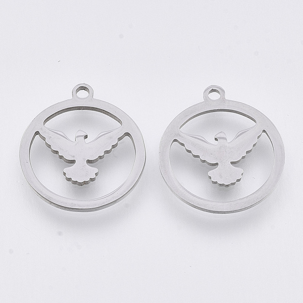 

PandaHall 201 Stainless Steel Pendants, Laser Cut Pendants, Flat Round with Eagle, Stainless Steel Color, 17x15x1mm, Hole: 1.4mm 201...