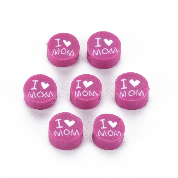 

PandaHall Handmade Polymer Clay Beads, Mother's Day Theme, Flat Round with Word I Love MOM, Medium Violet Red, 8~9.5x3.5~4.5mm, Hole: 1.5mm...