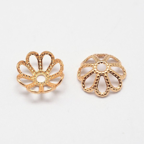 

PandaHall Flower Grade AAA Brass Fancy Bead Caps, Cadmium Free & Nickel Free & Lead Free, Real 18K Gold Plated, 7x3mm, Hole: 1mm Brass