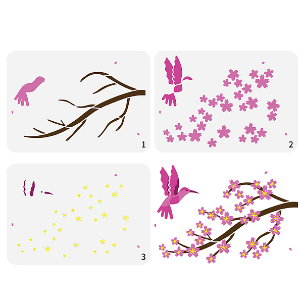 

PandaHall FINGERINSPIRE 3PCS Layered Cherry Blossoms Painting Stencil 8.3x11.7inch Large Hummingbird Stencil Plastic PET Branches Plants...