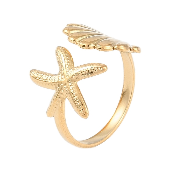 

PandaHall 304 Stainless Steel Starfish & Shell Open Cuff Rings for Women, Real 18K Gold Plated, Inner Diameter: 18mm 304 Stainless Steel...