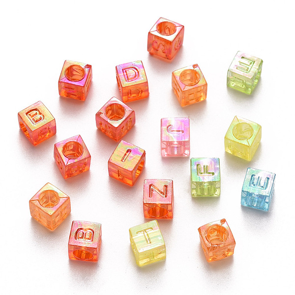

PandaHall Transparent Acrylic Beads, Horizontal Hole, AB Color Plated, Cube with Mixed Initial Letters, Mixed Color, 6x6x6mm, Hole: 3mm..., Multicolor