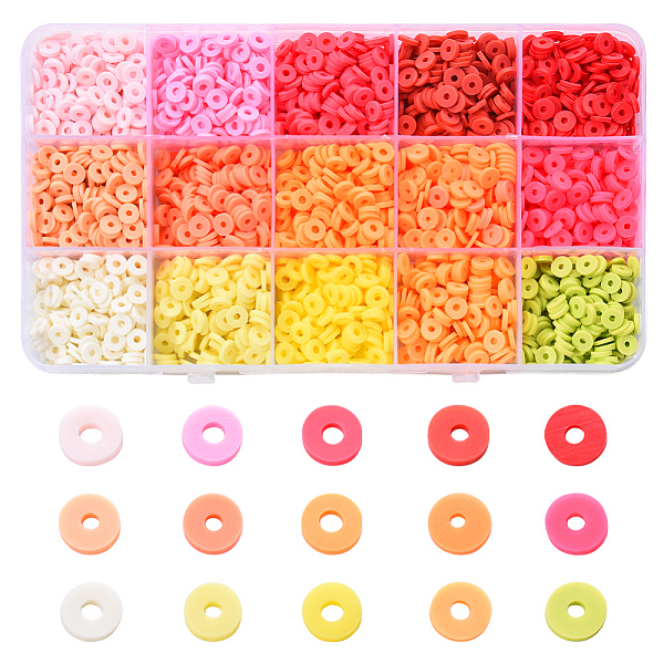 

PandaHall 2250Pcs 15 Colors Handmade Polymer Clay Beads, Disc/Flat Round, Heishi Beads, Mixed Color, 6x1mm, Hole: 2mm, about 150pcs/color..., Multicolor