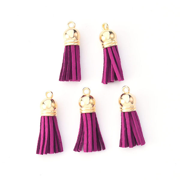 

PandaHall Faux Suede Tassel Pendant Decorations, with CCB Plastic Cord Ends, Light Gold, 33~35x10mm, Hole: 2.5mm Faux Suede Purple