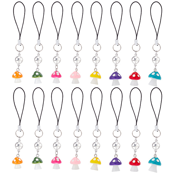 

PandaHall HOBBIESAY 2 Sets Mushroom Opaque Resin Mobile Strap, Cord Loop and Alloy Pentacle Links Mobile Decorative Accessories, Mixed Color..., Multicolor
