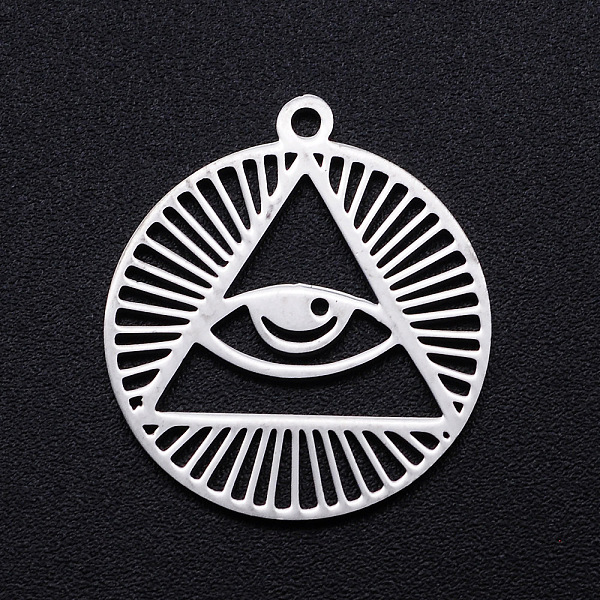 

PandaHall 201 Stainless Steel Pendants, Filigree Joiners Findings, Laser Cut, Flat Round with Eye, All Seeing Eye, Stainless Steel Color...
