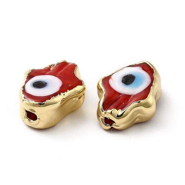 

PandaHall Handmade Evil Eye Lampwork Beads, with Golden Plated Brass Edge, Long-Lasting Plated, Hamsa Hand, FireBrick..., Red