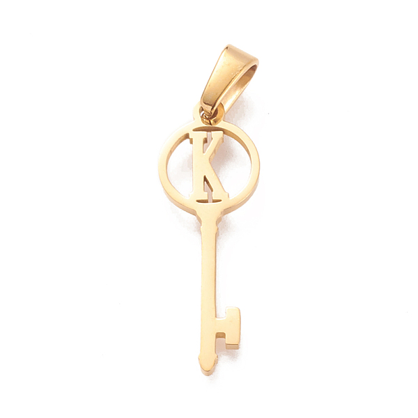 

PandaHall 304 Stainless Steel Initial Pendants, Large Hole Pendants, Key with Letter, Golden, Letter.K, 25x8.5x1mm, Hole: 6x2.5mm 304...