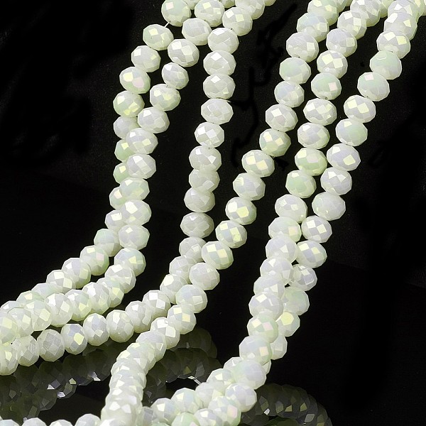 

PandaHall Electroplate Opaque Glass Beads Strands, Full Rainbow Plated, Faceted, Rondelle, White, 6x5mm, Hole: 1mm, about 85~88pcs/strand...