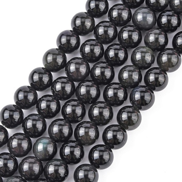 

PandaHall Natural Obsidian Bead Strands, Round, 8~9mm, Hole: 1mm, about 46pcs/strand, 15.3 inch Obsidian Round Black