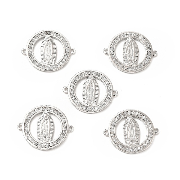 

PandaHall Brass Micro Pave Clear Cubic Zirconia Connector Charms, Flat Round Links with Virgin Pattern, Religion, Platinum, 24x20x2mm, Hole...