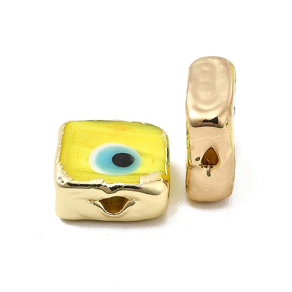 

PandaHall Brass Enamel Beads, Long-Lasting Plated, Real 18K Gold Plated, Square with Evil Eye Pattern, Yellow, 10~11x10~11x4.5~5.5mm, Hole...