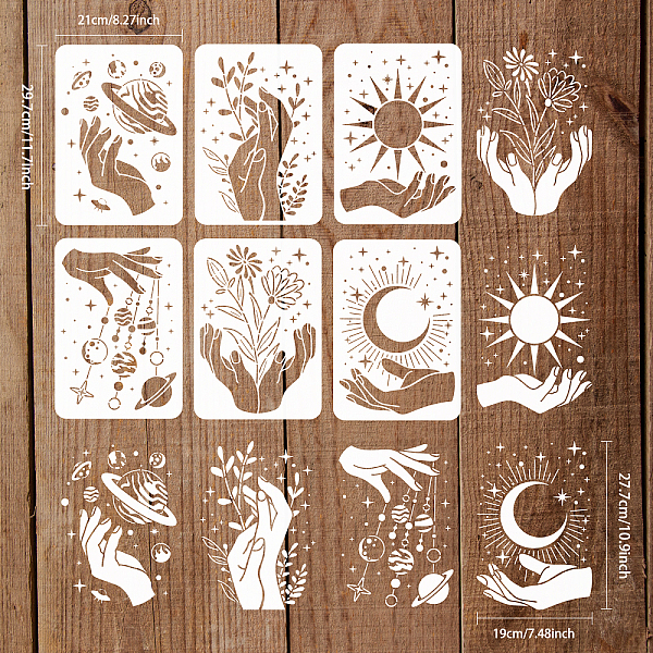 

PandaHall FINGERINSPIRE 6 Pcs Hand Pattern Stencils 11.7x8.3 inch Sun Moon Star Stencils Plastic Plants Flowers Stencil Reusable Cosmic...