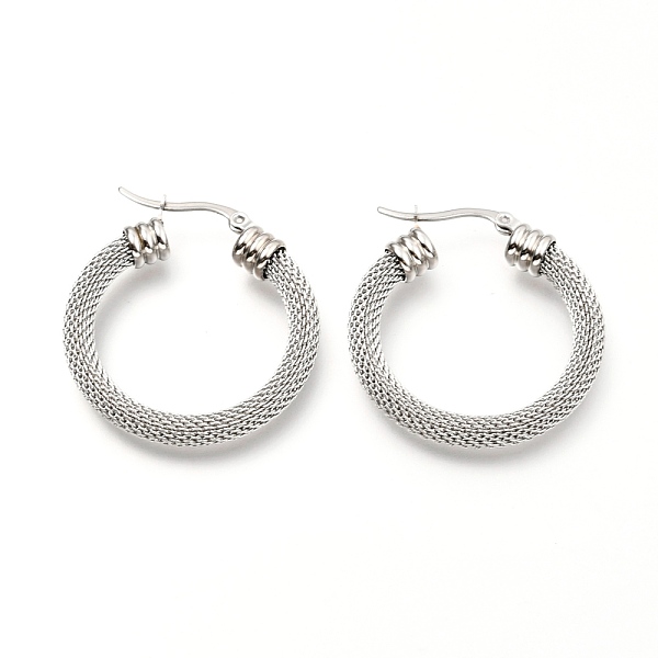 

PandaHall 304 Stainless Steel Mesh Hoop Earrings, Round Ring Shape, Stainless Steel Color, 36x32x5.9mm, Pin: 0.7mm 304 Stainless Steel Ring