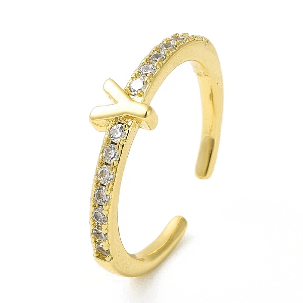 

PandaHall Clear Cubic Zirconia Initial Letter Open Cuff Ring, Real 18K Gold Plated Brass Jewelry for Women, Cadmium Free & Nickel Free &...