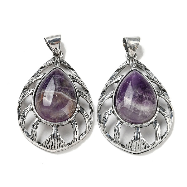 

PandaHall Natural Amethyst Pendants, Antique Silver Plated Alloy Teardrop Charms, 48.5x33x12~13mm, Hole: 8x6.5mm Amethyst Teardrop