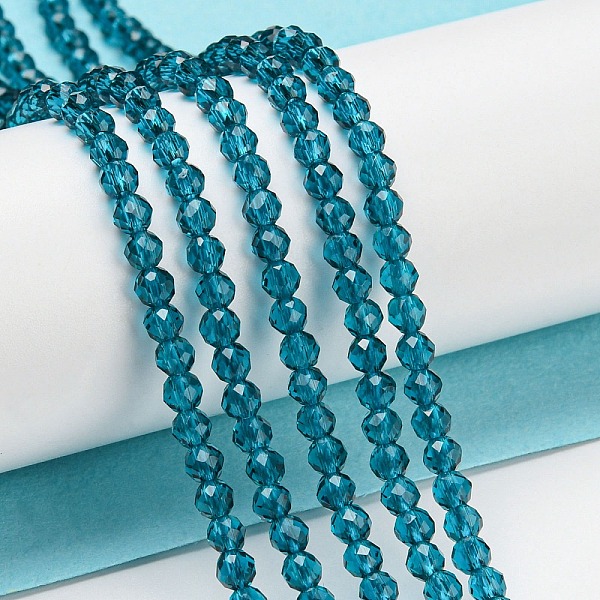 

PandaHall Transparent Glass Beads Strands, Faceted, Round, Dark Cyan, 3mm, Hole: 0.8mm, about 127~139pcs/strand, 14.09~14.53 inch...