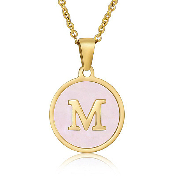 

PandaHall Natural Shell Initial Letter Pendant Necklace, with Golden Stainless Steel Cable Chains, Letter M, 17.72 inch(45cm) Shell Letter M..., Pink