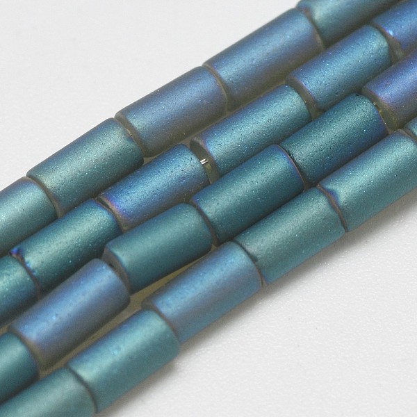

PandaHall Electroplate Glass Beads Strands, Rainbow Plated, Frosted, Tube, Light Sea Green, 4~5x2~3mm, Hole: 0.5mm, about 100pcs/strand...