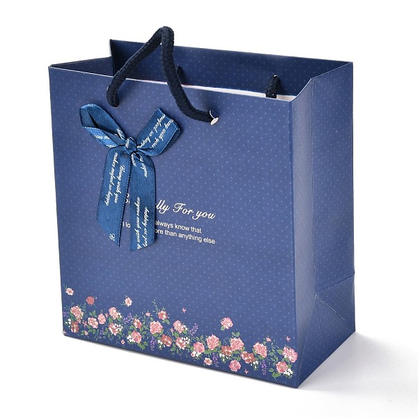 

PandaHall Rectangle Paper Bags, with Cotton Rope Handles and Bowknot Ribbon, Floral & Word Pattern, for Gift Bags and Shopping Bags...