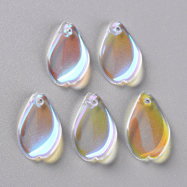 

PandaHall Transparent Spray Painted Glass Pendants, AB Color Plated, Petaline, Clear AB, 16x9.5x2mm, Hole: 1mm Glass Petaline White