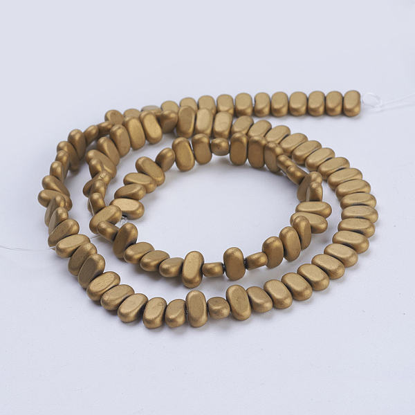 

PandaHall Electroplate Non-magnetic Synthetic Hematite Beads Strands, Frosted, Rectangle, Golden Plated, 8x4x2mm, Hole: 1mm, about...
