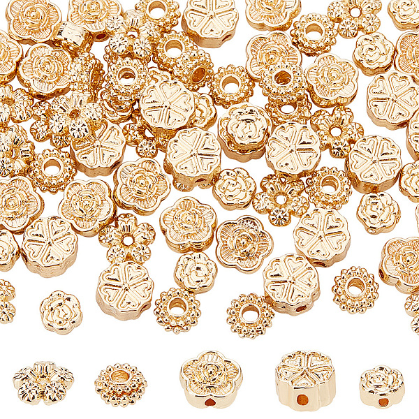 

PandaHall DICOSMETIC 80Pcs 5 Styles Flower Spacer Beads 14K Gold Plated Alloy Beads Blossom Flower Tiny Loose Charm Beads Flat Round Beads...