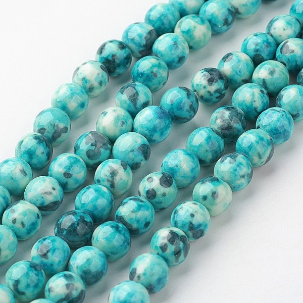 

PandaHall Natural Ocean White Jade Bead Strands, Round, Dyed, Dark Turquoise, 8mm, Hole: 1mm, about 50pcs/strand, 15.7 inch(400mm) Ocean..., Cyan