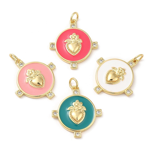 

PandaHall Brass Micro Pave Cubic Zirconia Pendants, with Jump Ring and Enamel, Real 18K Gold Plated, Lead Free & Cadmium Free, Flat Round..., Multicolor
