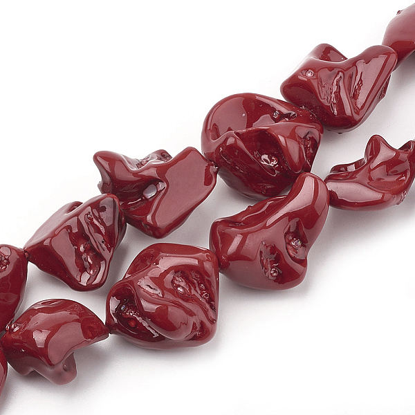 

PandaHall Shell Pearl Beads Strands, Nuggets, Dark Red, 18~30x16~28x8~18mm, Hole: 1mm, about 18~21pcs/strand, 15.5 inch Shell Pearl Nuggets