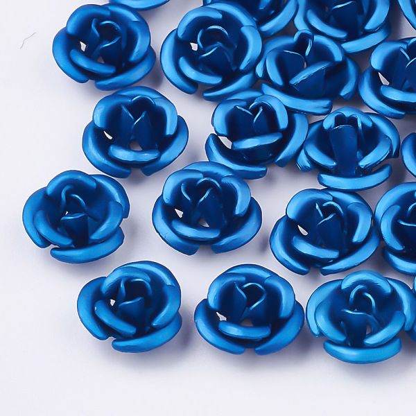 

PandaHall Aluminum Beads, Frosted, Long-Lasting Plated, 3-Petal Flower, Dodger Blue, 6x4.5mm, Hole: 0.8mm Aluminum Flower Blue