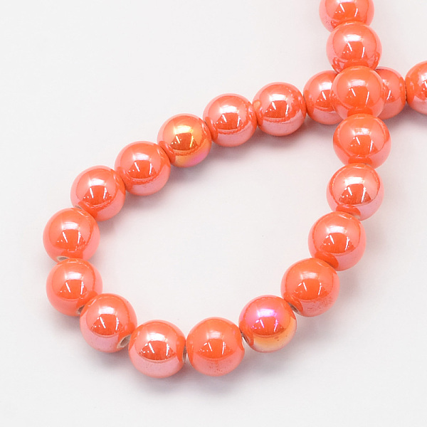 

PandaHall Handmade Porcelain Round Beads, AB Color Plated, Coral, 6mm, Hole: 1.5mm Porcelain Round Red