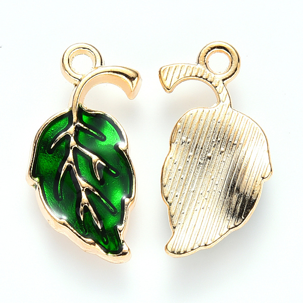 

PandaHall Alloy Enamel Pendants, Leaf, Light Gold, Green, 20x10x2mm, Hole: 1.6mm Alloy+Enamel Leaf Green