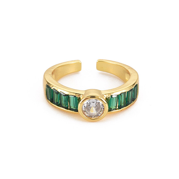 

PandaHall Cubic Zirconia Flat Round Open Cuff Ring, Real 18K Gold Plated Brass Jewelry for Women, Cadmium Free & Lead Free, Dark Green, US...