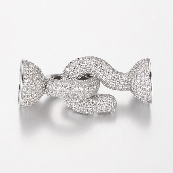 

PandaHall Brass Micro Pave Cubic Zirconia Hook and S-Hook Clasps, Platinum, 24x15mm Brass