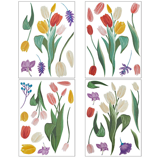 

PandaHall 4 Sheets 4 Styles Tulip Flower PVC Waterproof Static Stickers, Electrostatic Window Decals, for Window Decoration, Colorful...