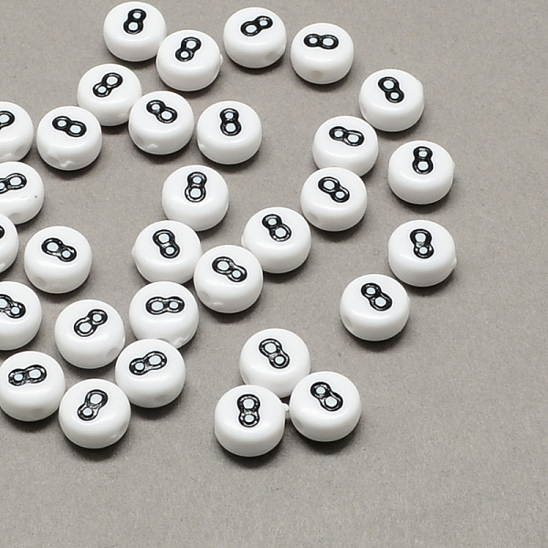 

PandaHall White and Black Acrylic , Flat Round with Num.8, 7x4mm, Hole: 1.3mm, about 3600pcs/500g Acrylic Number Black
