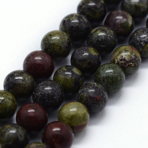 PandaHall Natural Bloodstone Beads Strands, Round, 10mm, Hole: 1mm, about 37pcs/strand, 14.76 inch(37.5cm) Bloodstone Round