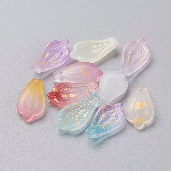 

PandaHall Glass Pendants, with Gold Foil, Frosted, Dyed & Heated, Petal, Mixed Color, 19x10x3mm, Hole: 1mm Glass Petaline Multicolor