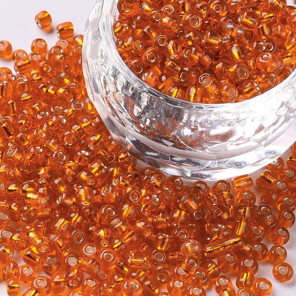 

PandaHall 8/0 Glass Seed Beads, Silver Lined Round Hole, Round, Orange Red, 3mm, Hole: 1mm, about 2222pcs/100g Glass