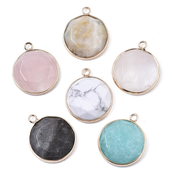 

PandaHall Natural Mixed Gemstone Pendants, with Light Gold Plated Brass Edge, Mixed Dyed and Undyed, Half Round, Faceted...