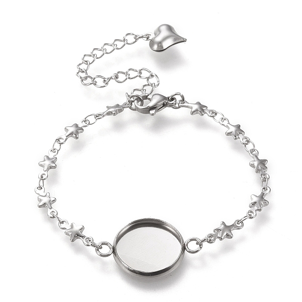 

PandaHall 304 Stainless Steel Bracelet Making, with Lobster Claw Clasps, Star Link Chains and Flat Round Cabochon Settings, Stainless Steel...