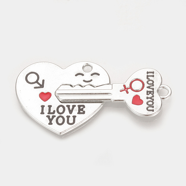 

PandaHall Alloy Split Pendants, Cadmium Free & Lead Free, with Enamel, Heart with Key, Platinum, 25.5x49x2.5mm, Hole: 2mm Alloy+Enamel Heart